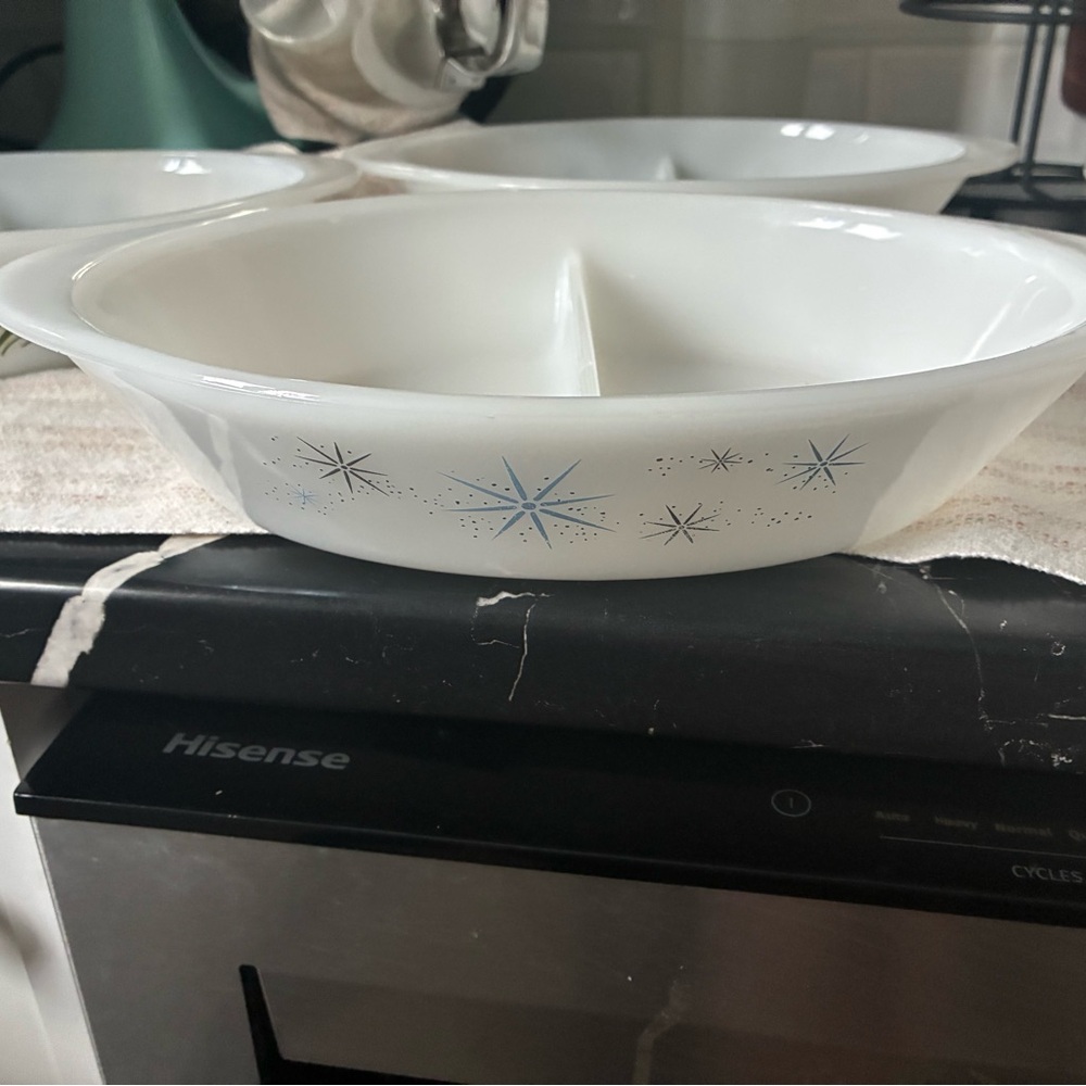 GLASBAKE “ATOMIC STARBURST” / DIVIDED DISH – TURQUOISE & BLACK